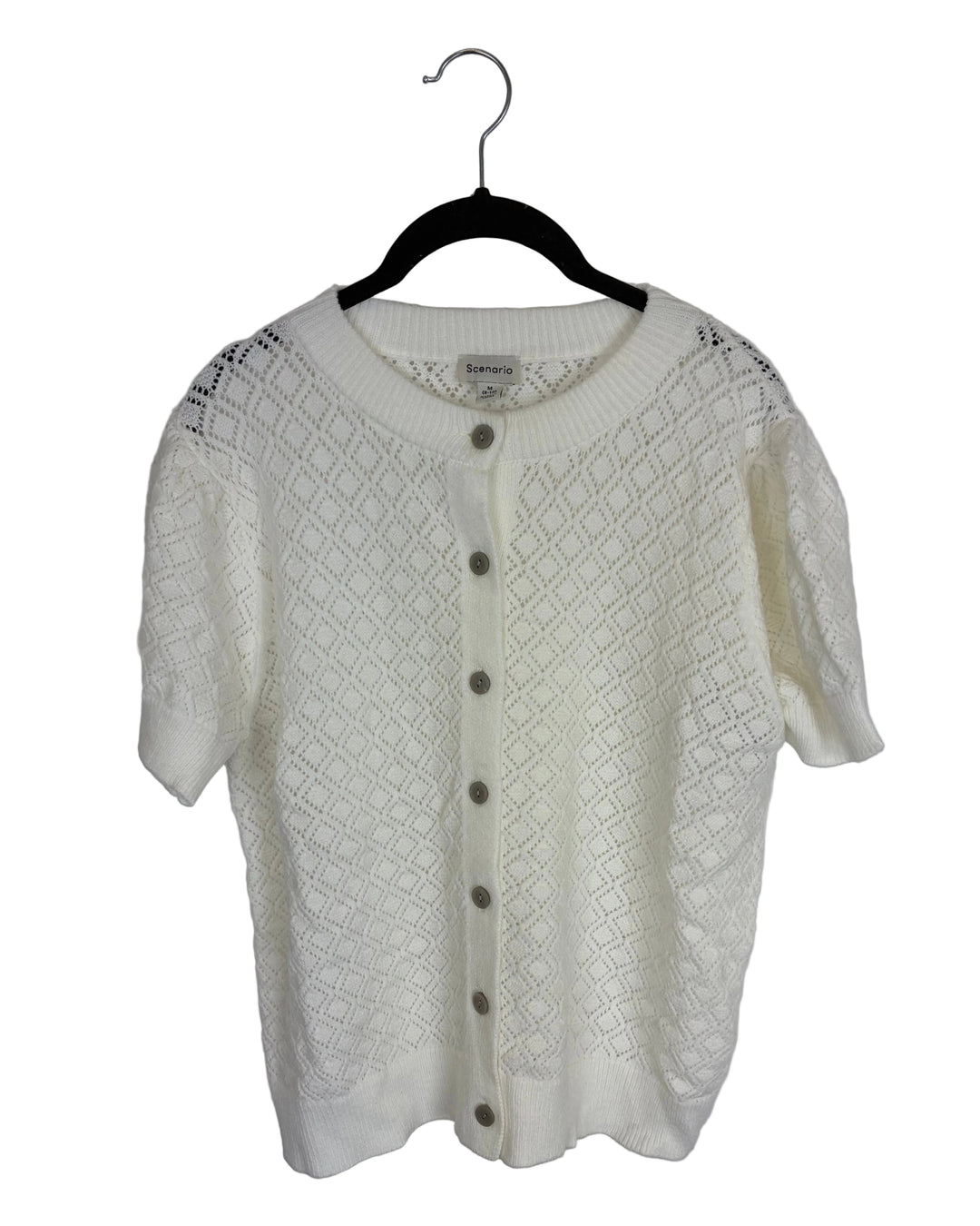 White Short Sleeve Puff Sweater- Size 8/10