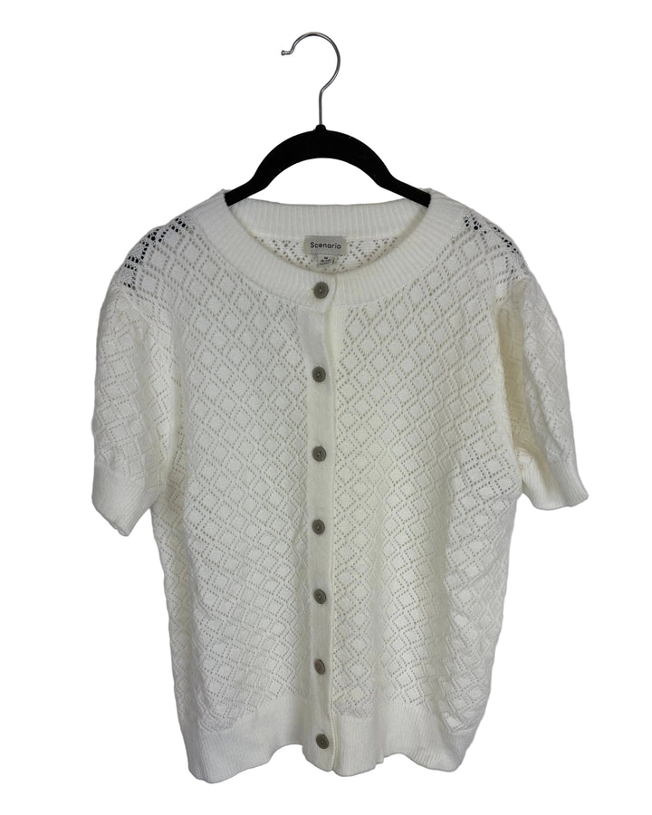 White Short Sleeve Puff Sweater- Size 8/10