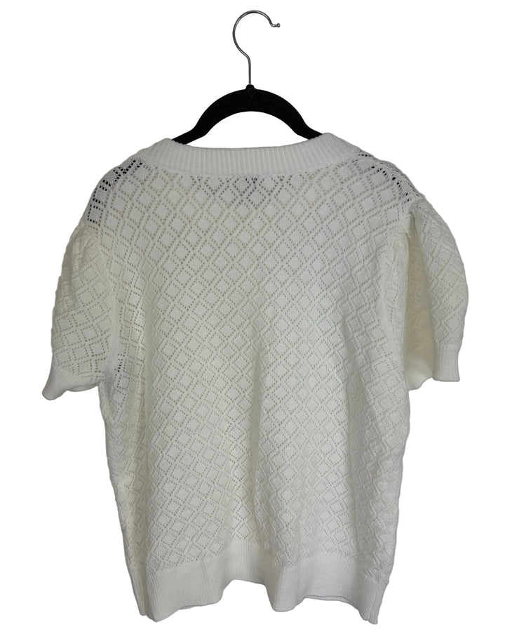 White Short Sleeve Puff Sweater- Size 8/10