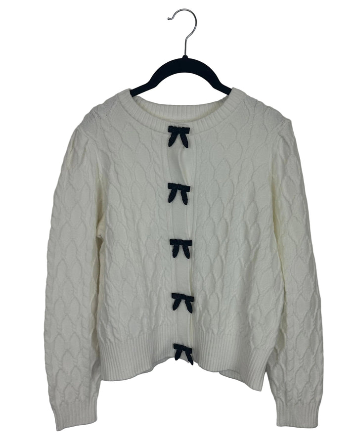 White Sweater with Black Beaded Bows - Size 2/4