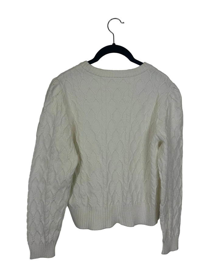 White Sweater with Black Beaded Bows - Size 2/4
