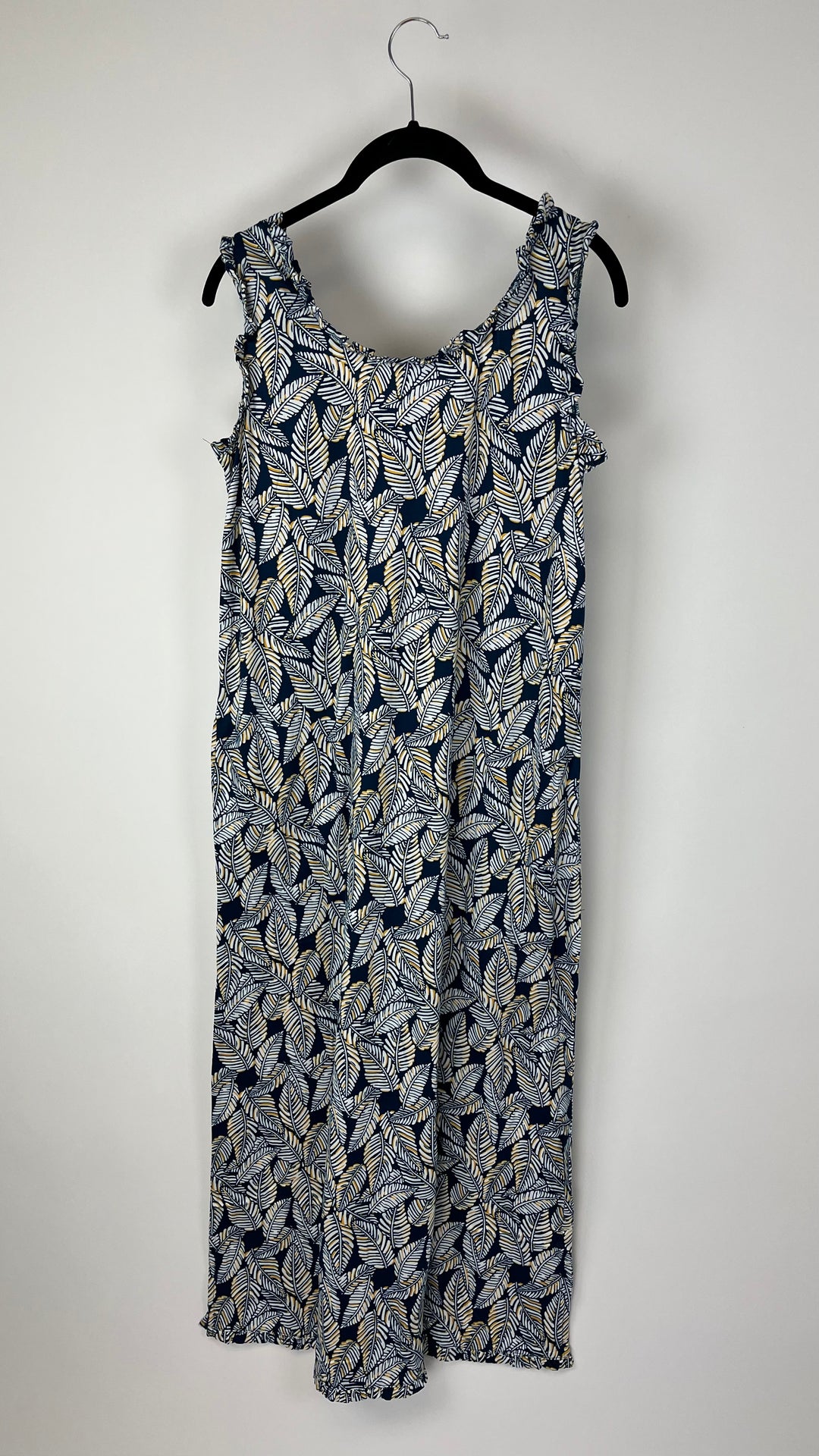 Navy Blue Leaf Print Maxi Dress - Size 6/8