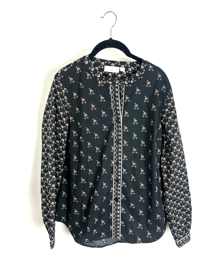 Black and Brown Floral Blouse - Size 6/8