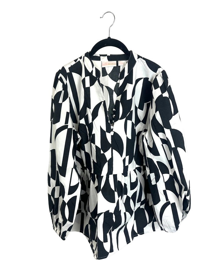 Black and White Flared Blouse - Size 6/8