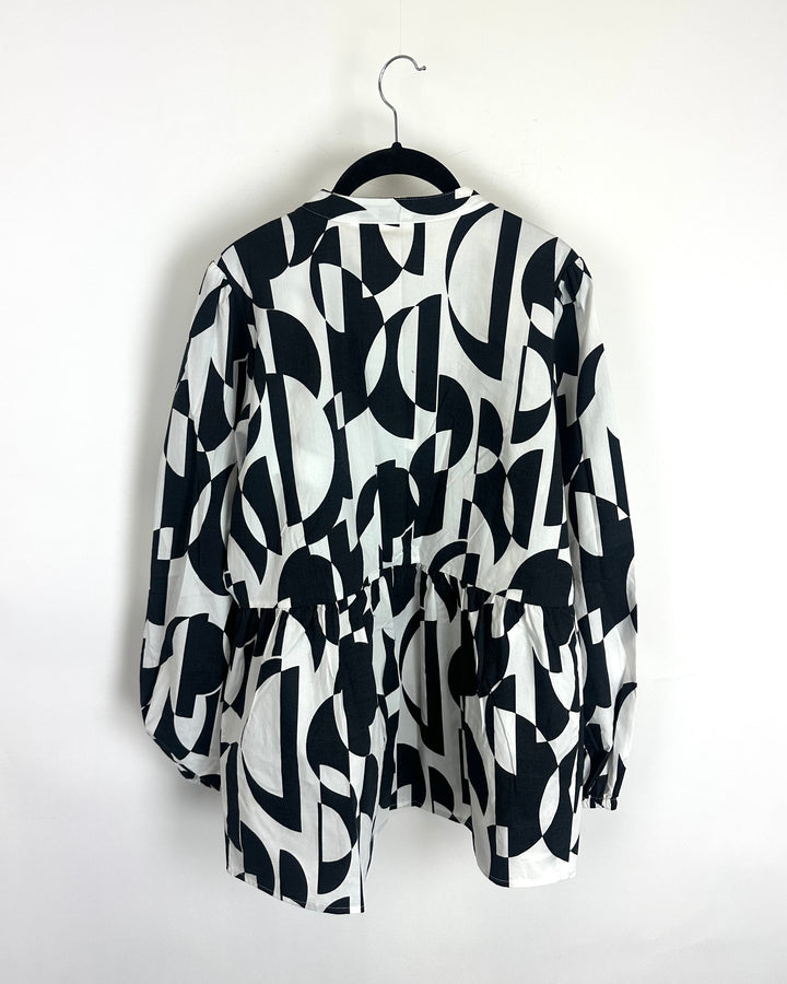 Black and White Flared Blouse - Size 6/8