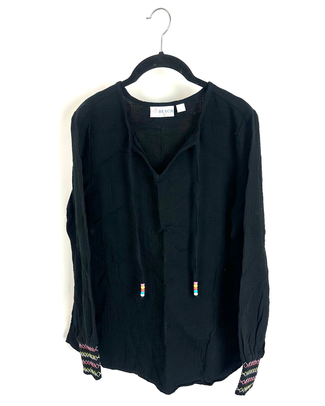 Black Multicolor Stitch Top - Size 6/8