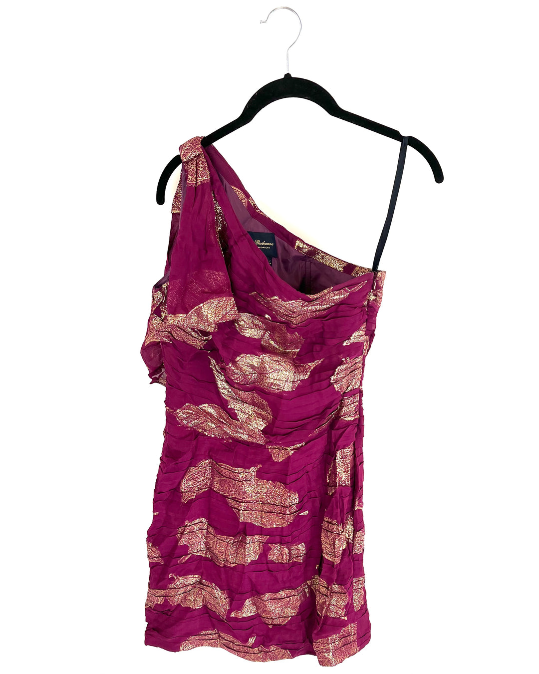 Plum & Gold Leaf Patterned Cocktail Dress - Size 4 The Fashion Foundation Plum & Gold Leaf Patterned Cocktail Dress - Size 4 The Fashion Foundation