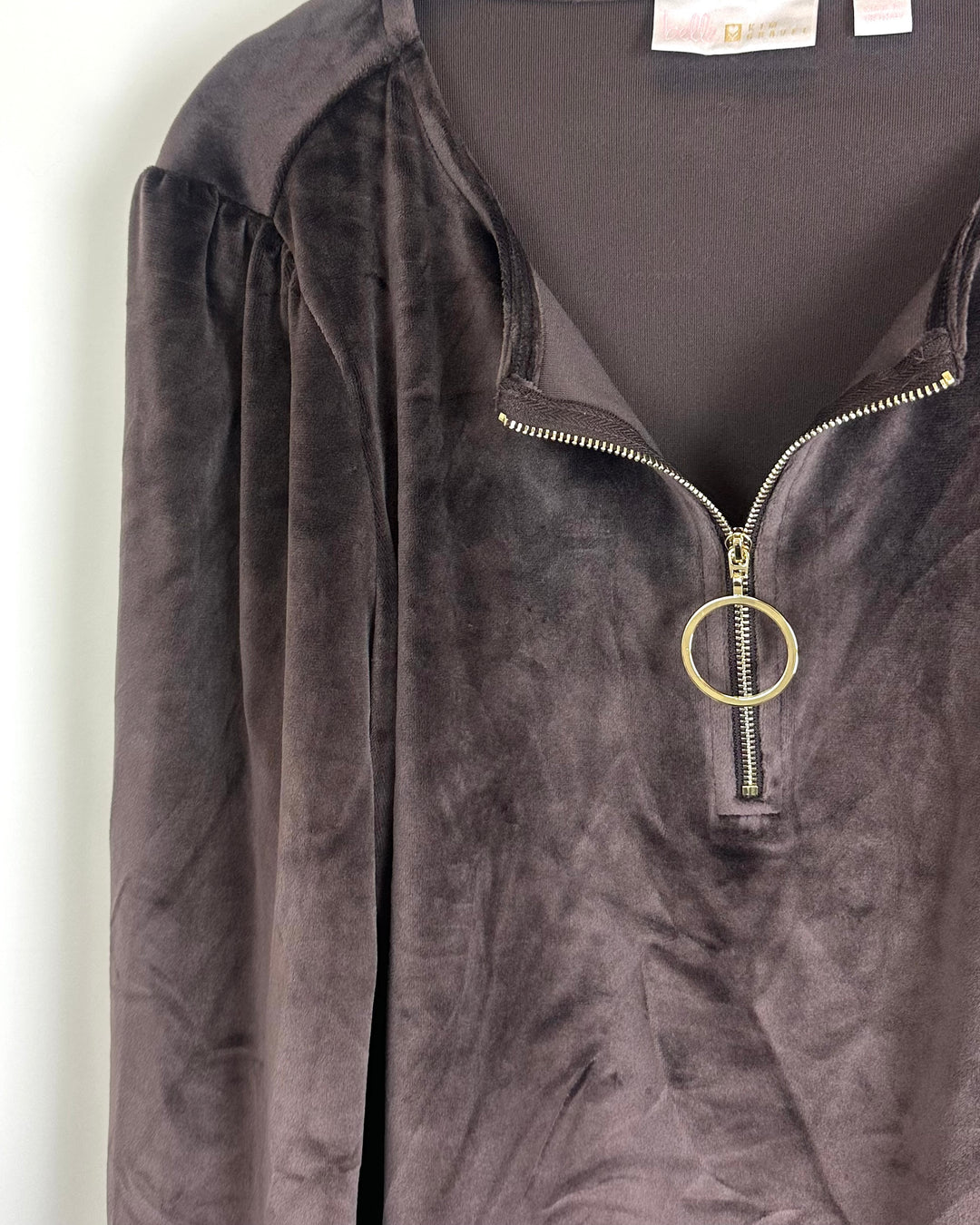 Brown Velour Quarter Zip Sweater - Size 6/8