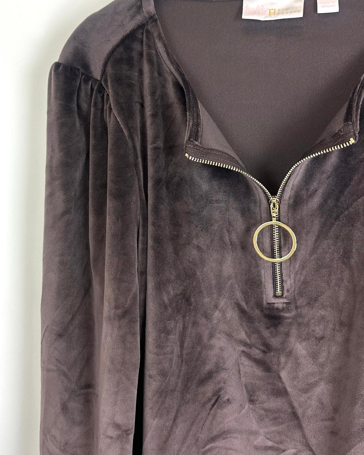 Brown Velour Quarter Zip Sweater - Size 6/8