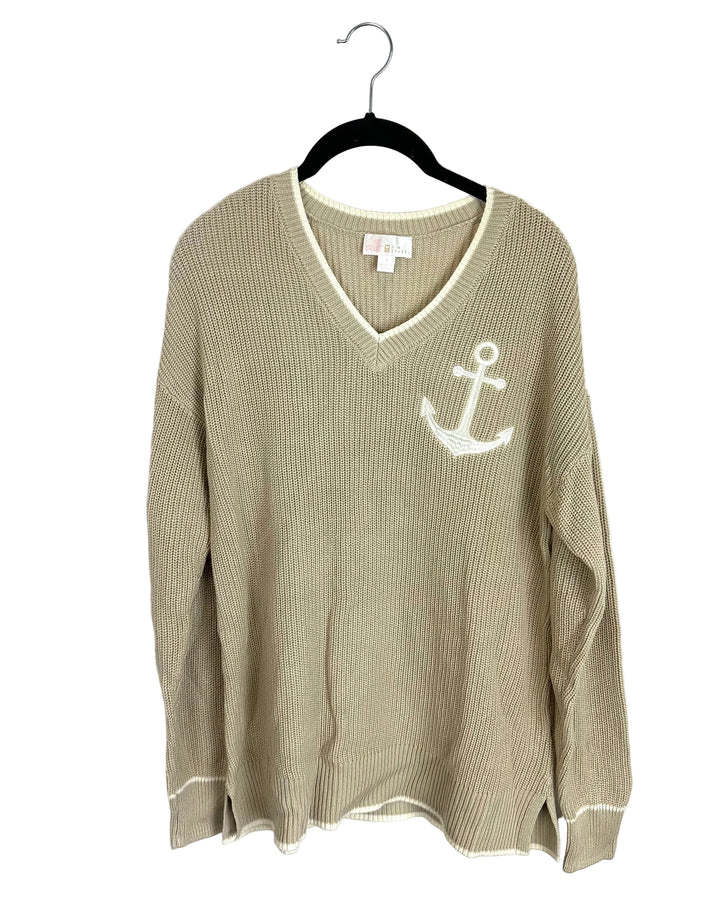 Beige Knit Anchor Sweater - Size 6/8