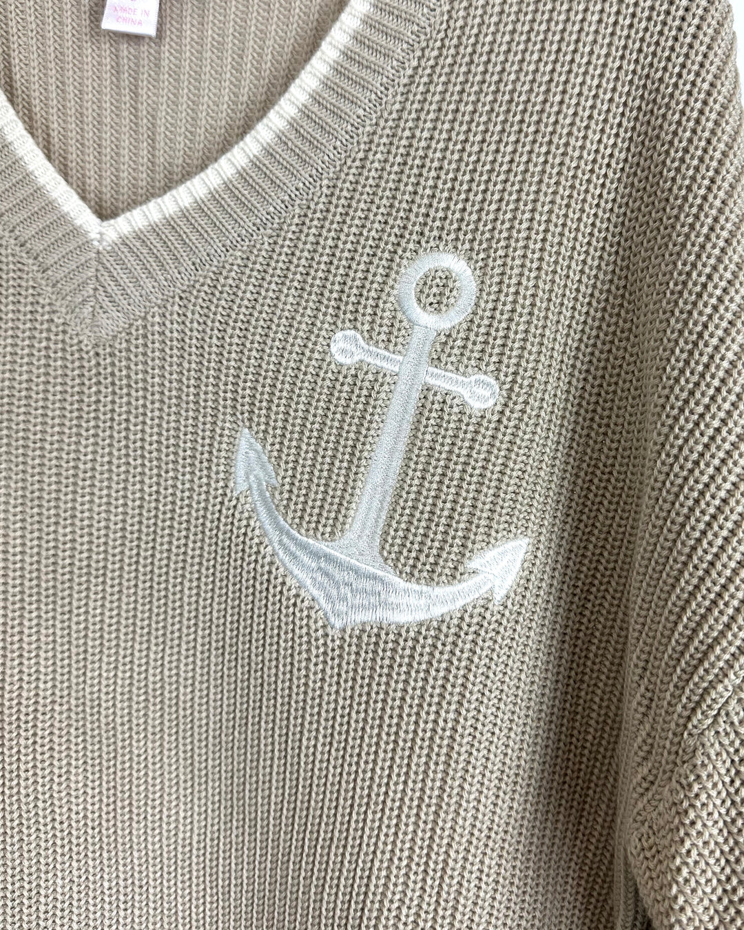 Beige Knit Anchor Sweater - Size 6/8