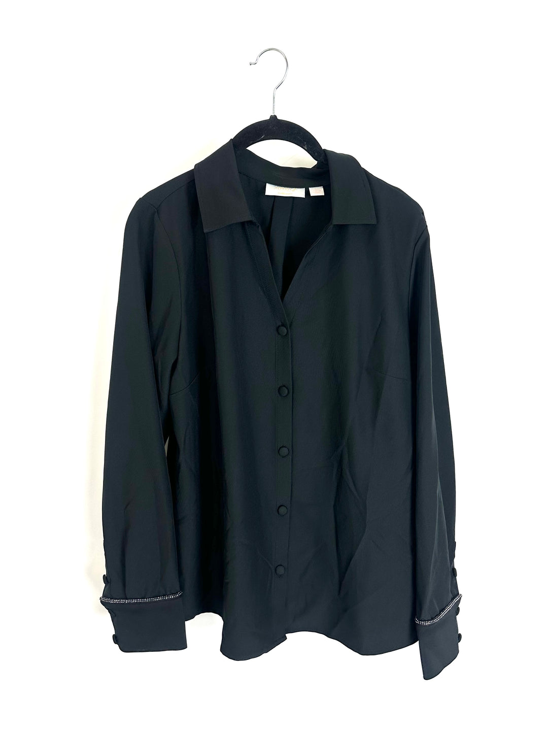 Black Button Rhinestone Blouse - Size 6/8