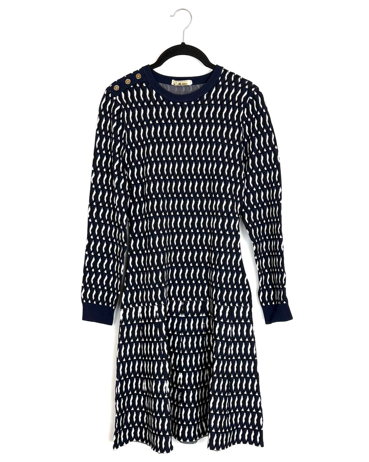 Navy Patterned Sweater Dress - Size 0/2