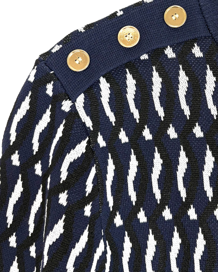 Navy Patterned Sweater Dress - Size 0/2