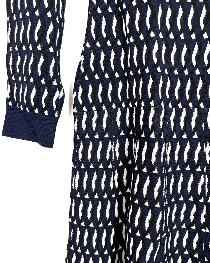 Navy Patterned Sweater Dress - Size 0/2