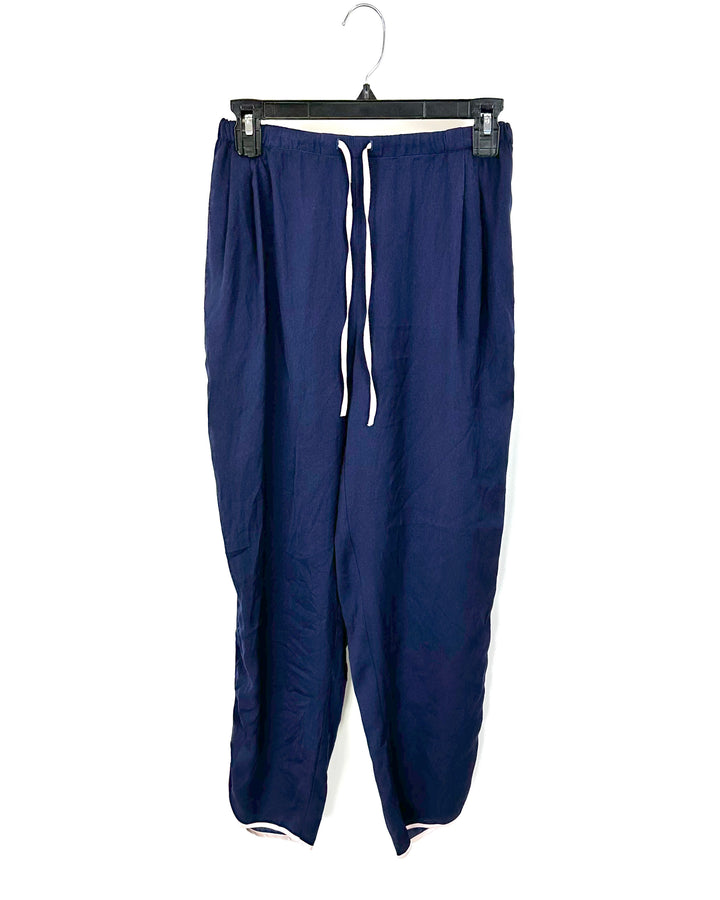 Navy Blue Sleepwear Pants With Pink Trim - Small
