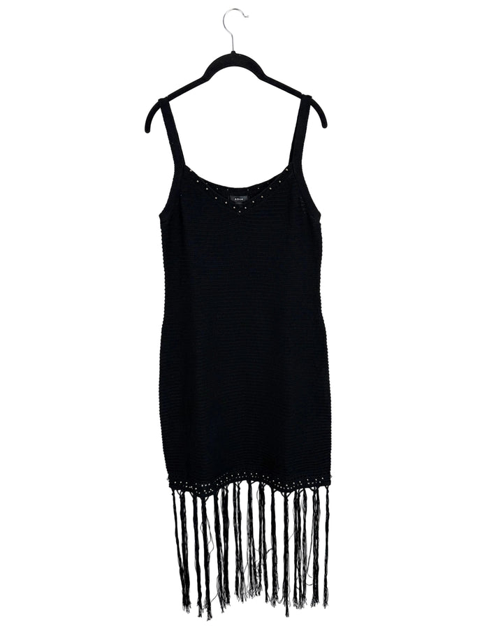 Black Knit Dress with Fringe Bottom - Size 6/8