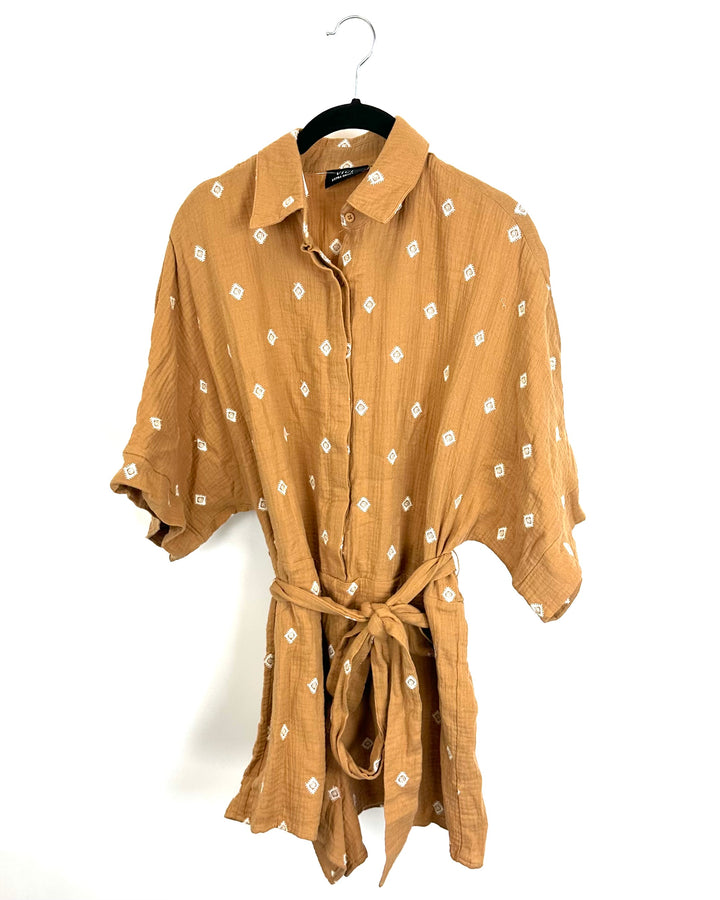 Vici Tan Short Sleeve Romper With Tie Belt - Extra Small