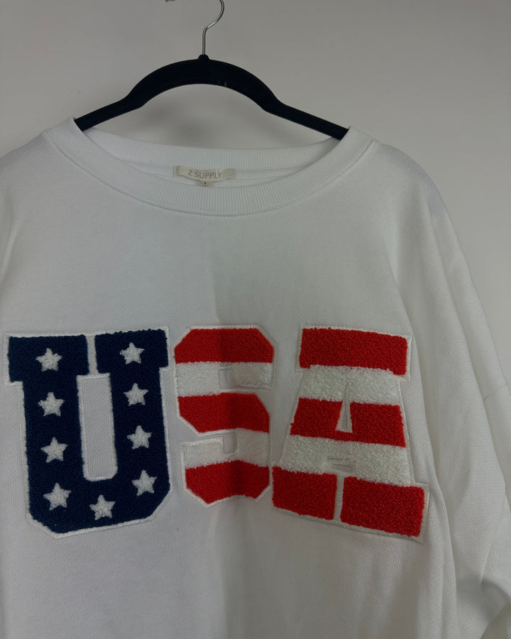 White USA Crewneck Sweatshirt - Size 0/2