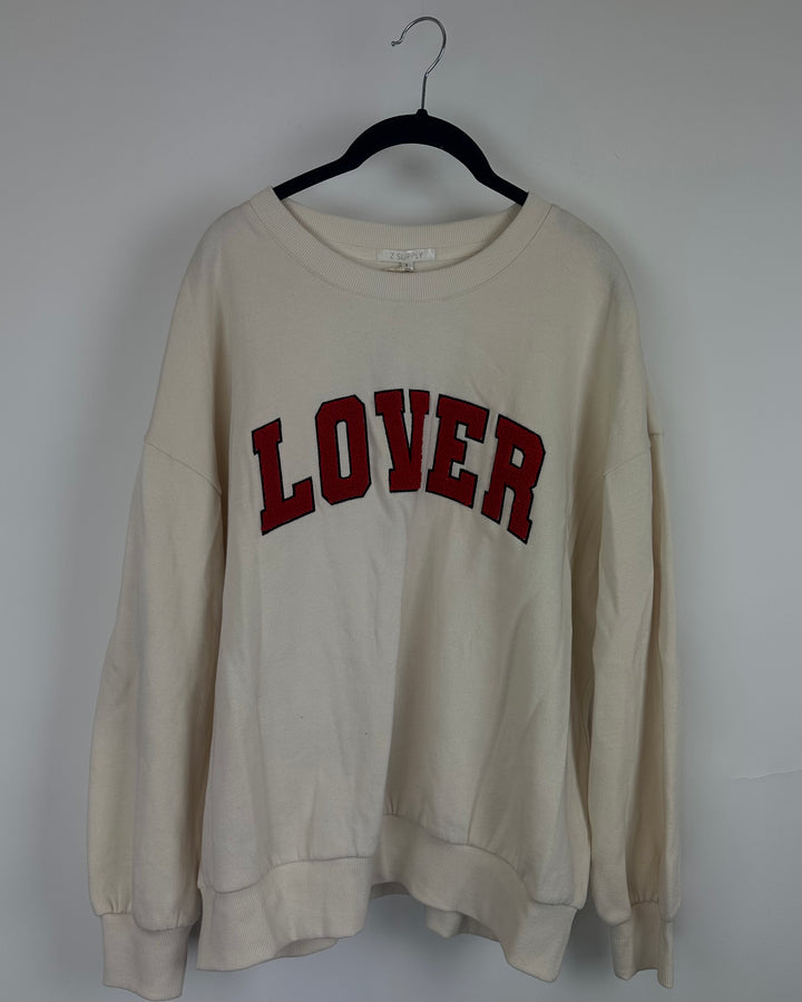 Cream Embroidered Lover Crewneck Sweatshirt - Size 4