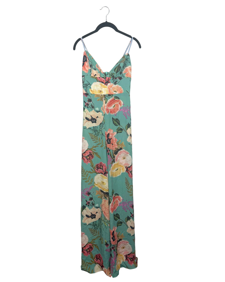 Green Floral Print Jumpsuit - Size 2/4
