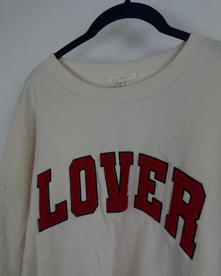 Cream Embroidered Lover Crewneck Sweatshirt - Size 4