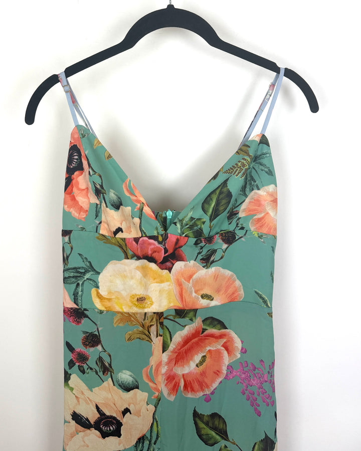 Green Floral Print Jumpsuit - Size 2/4