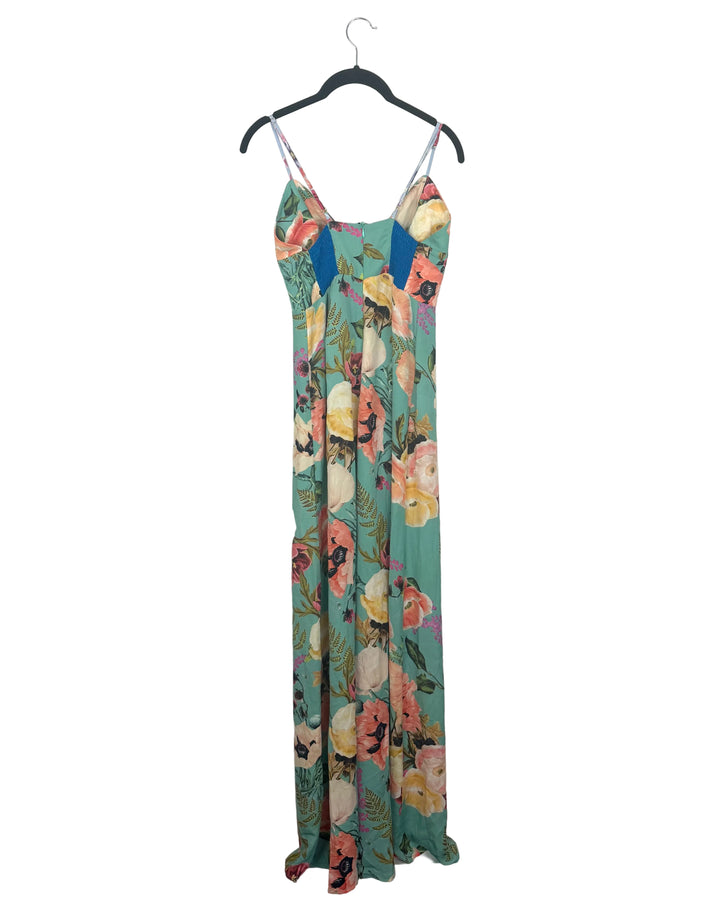 Green Floral Print Jumpsuit - Size 2/4