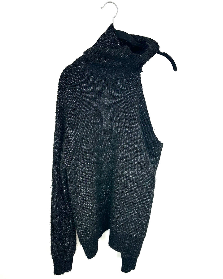 Black Cold Shoulder Turtleneck Sweater - Size 8/10