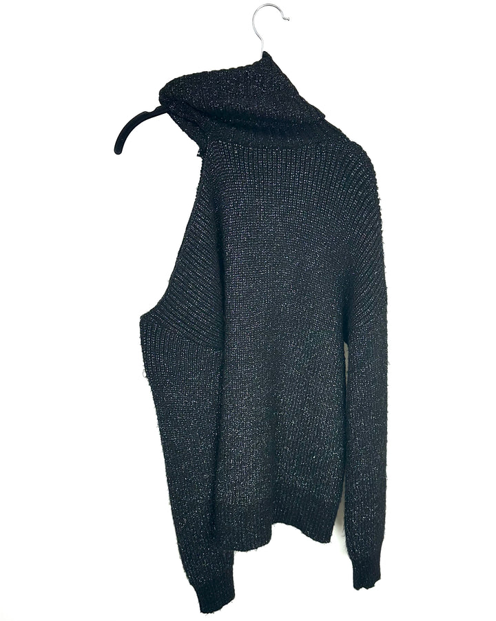 Black Cold Shoulder Turtleneck Sweater - Size 8/10