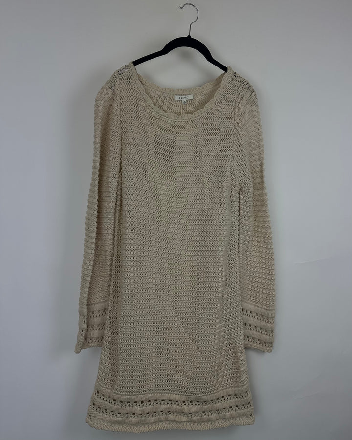 Long Sleeve Beige Crochet Dress- Size 2/4