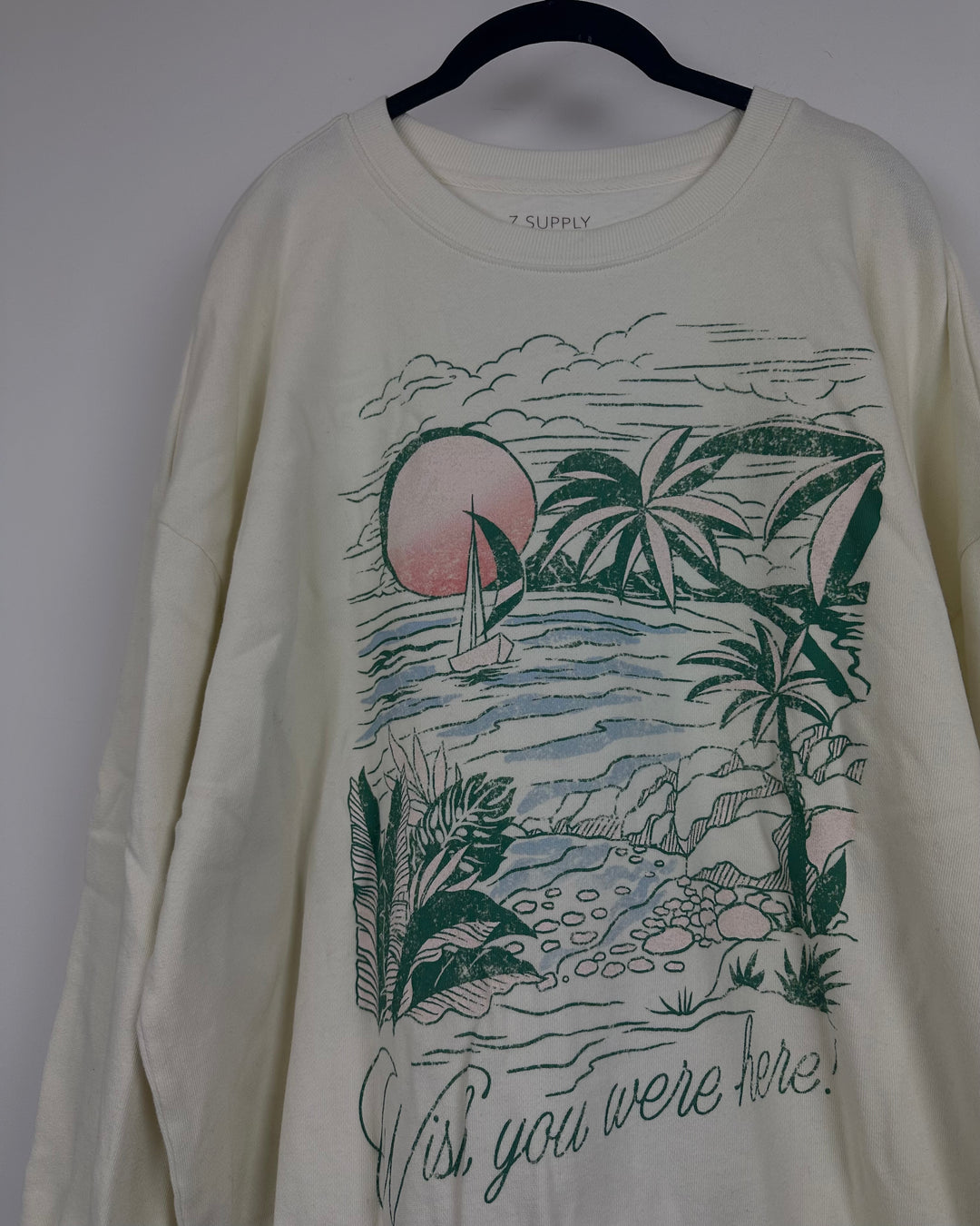 White "Wish you Were Here" Graphic Sweatshirt-  Size 2/4