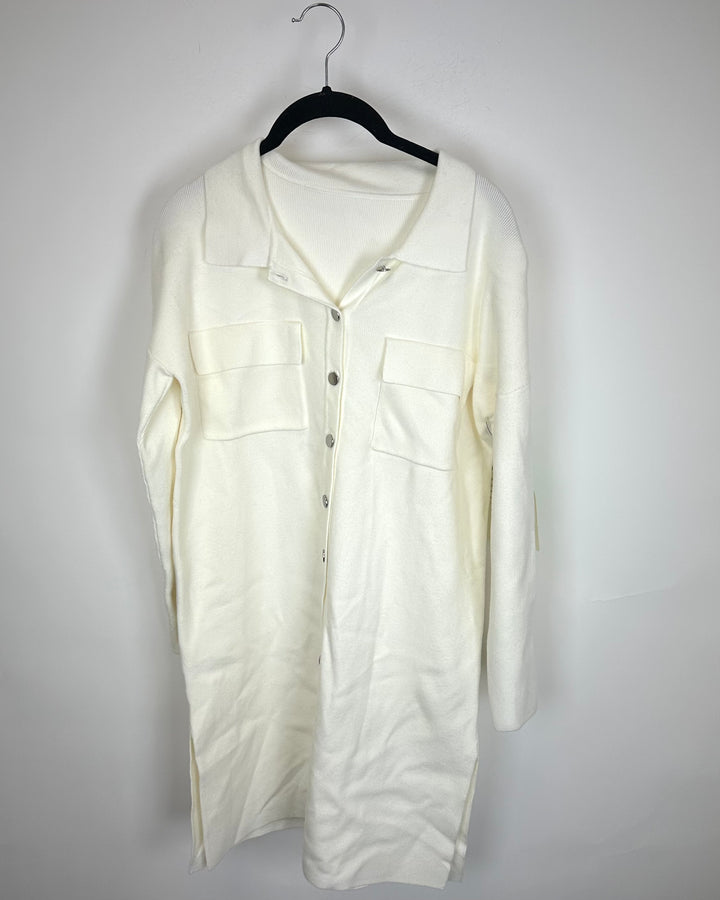 Ivory Collared Button Sweater Dress - Size 6/8