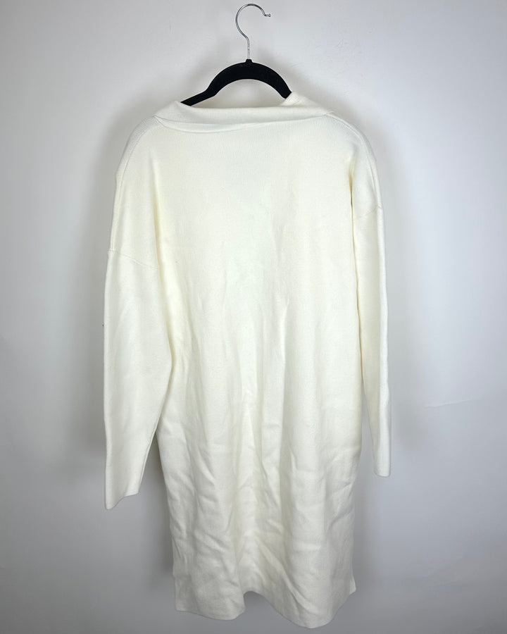 Ivory Collared Button Sweater Dress - Size 6/8