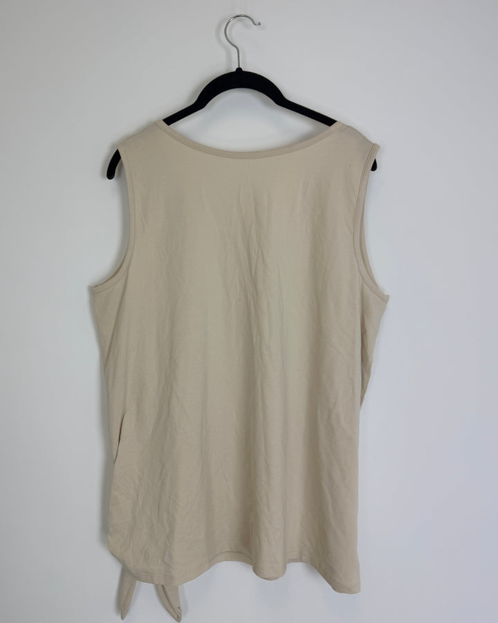 Beige Sleeveless Top with Side Tie - Size 14/16