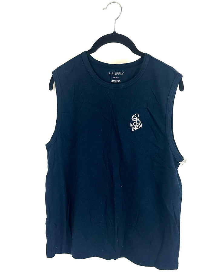Navy Blue Embroidered Anchor Tank - Size 2/4