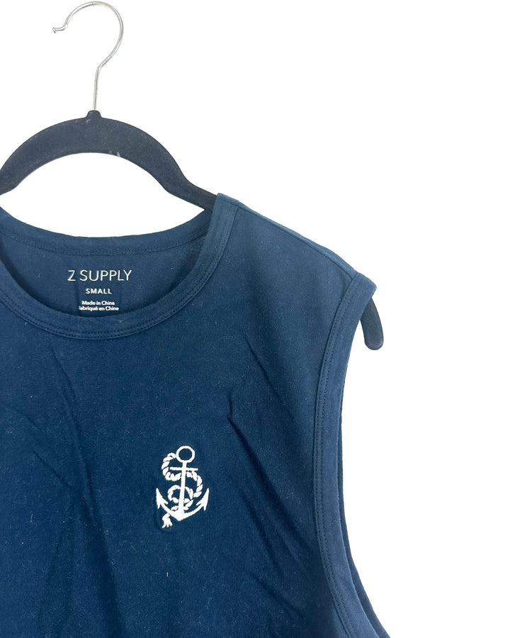 Navy Blue Embroidered Anchor Tank - Size 2/4