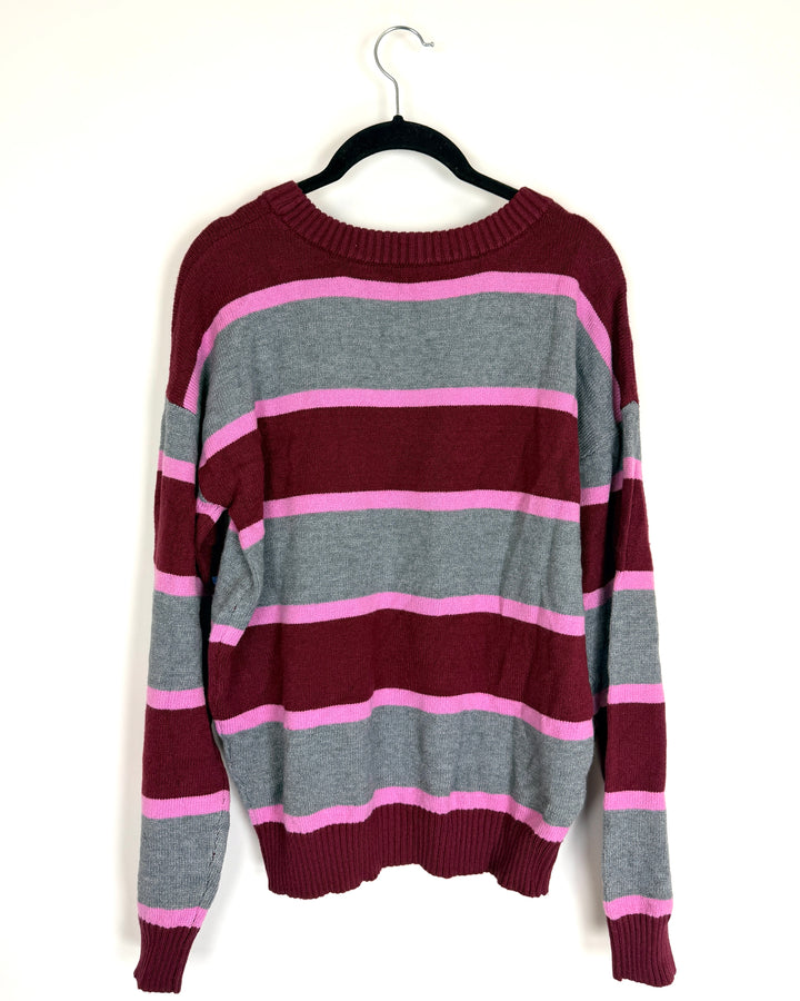 Red, Pink & Grey Striped Sweater - Size 4/6