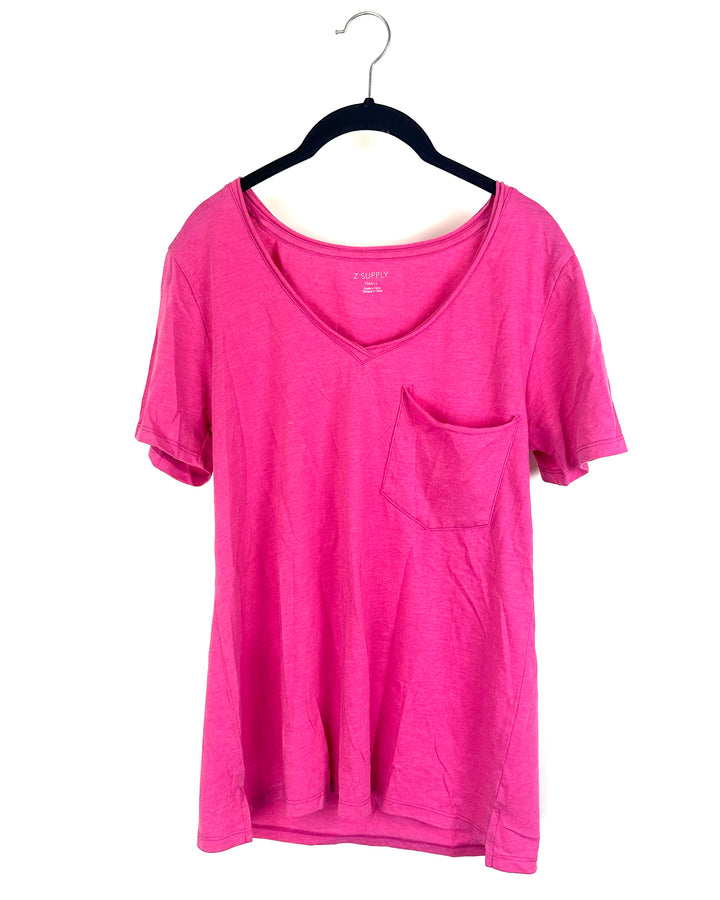 Pink Short Sleeve Shirt With Front Pocket - Size 2/4