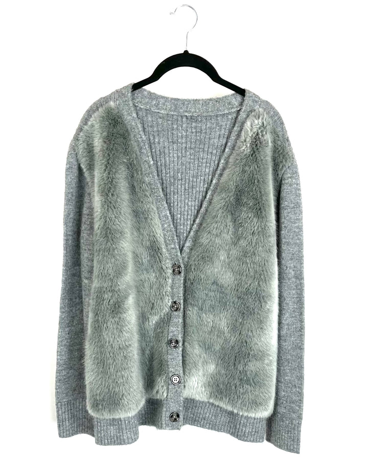 Fuzzy Gray Faux Fur Cardigan - Size 6/8