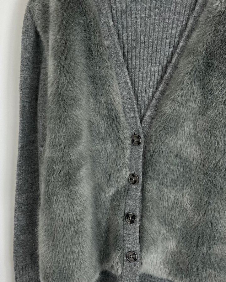 Fuzzy Gray Faux Fur Cardigan - Size 6/8