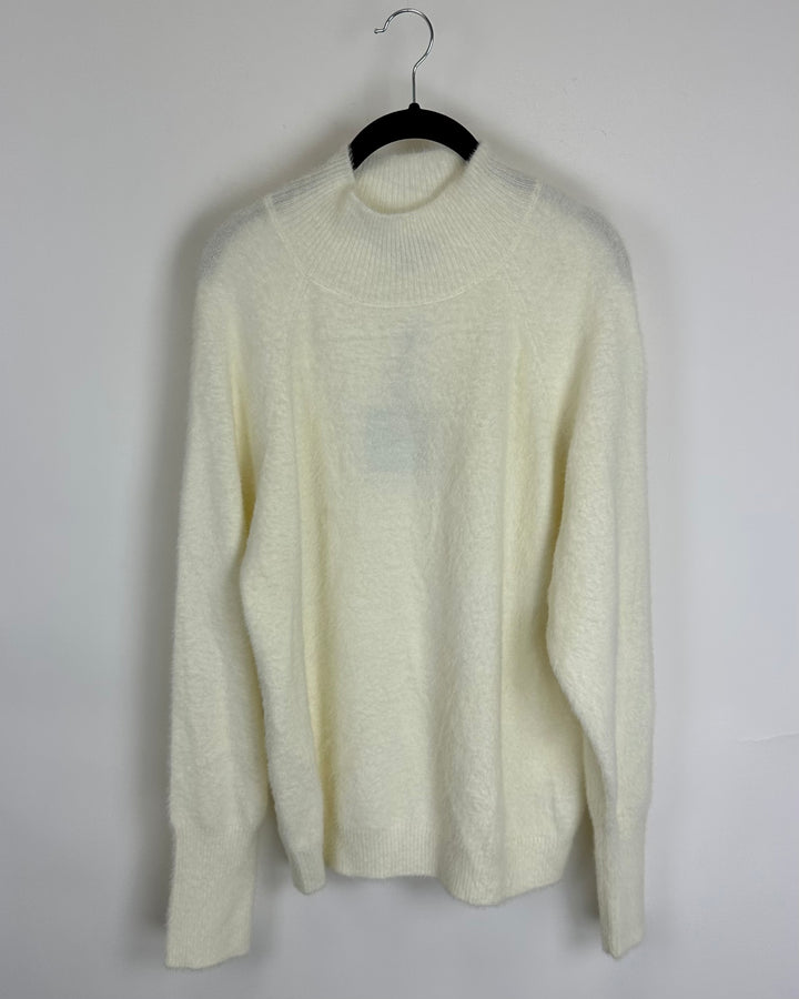 Cream Fuzzy Mock Neck Sweater- Size 6/8
