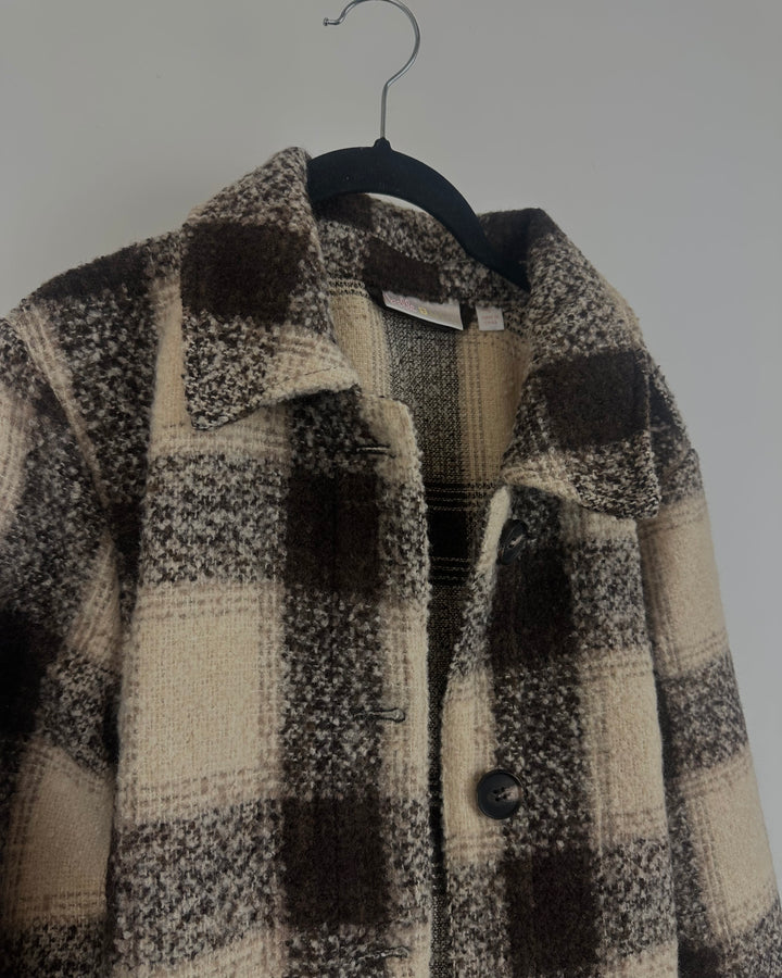 Brown And White Plaid Fringe Jacket - Size 6/8