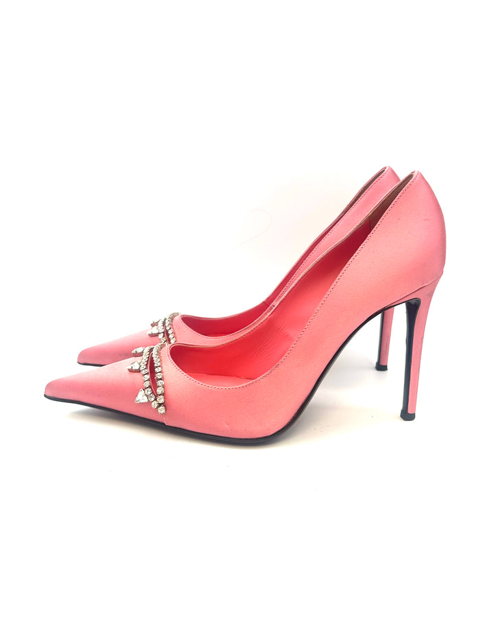 Pink Satin Gem Pumps - Size 39
