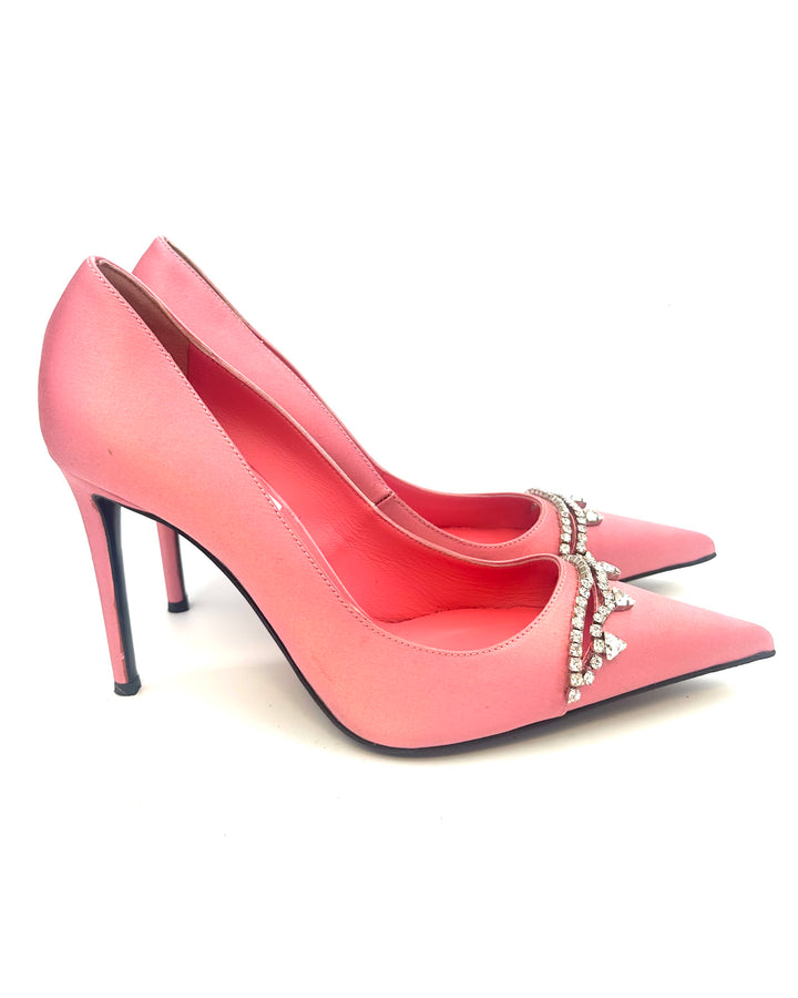 Pink Satin Gem Pumps - Size 39