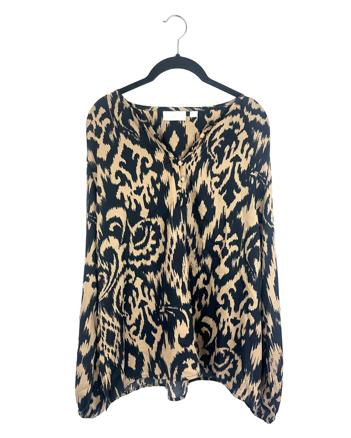 Black and Brown Abstract Pattern Blouse - Size 6/8
