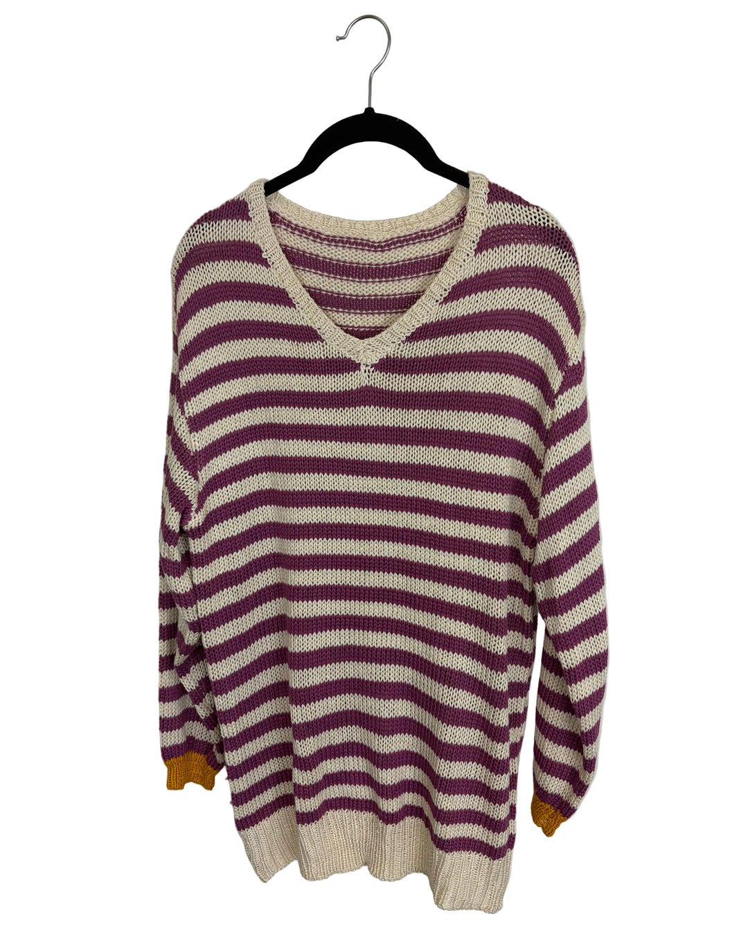 White and Purple Striped Sweater - Size 10/12