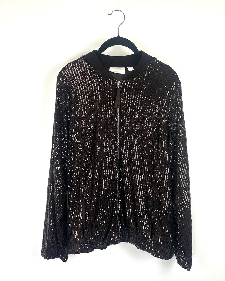 Chocolate Brown Sequin Bomber Jacket - Size 6/8