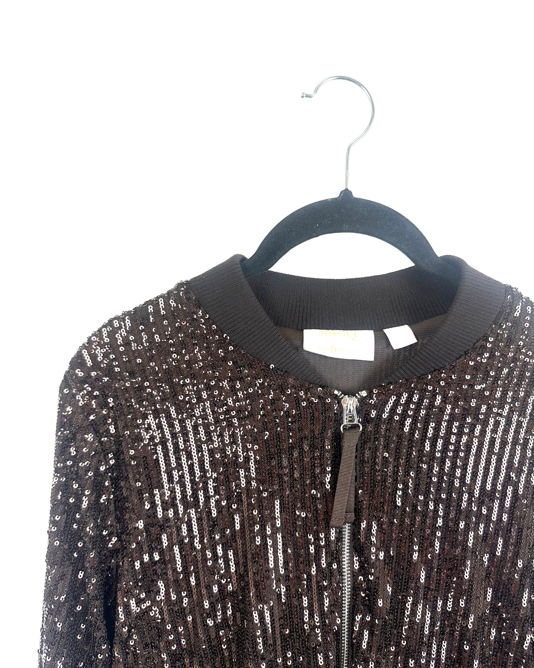 Chocolate Brown Sequin Bomber Jacket - Size 6/8