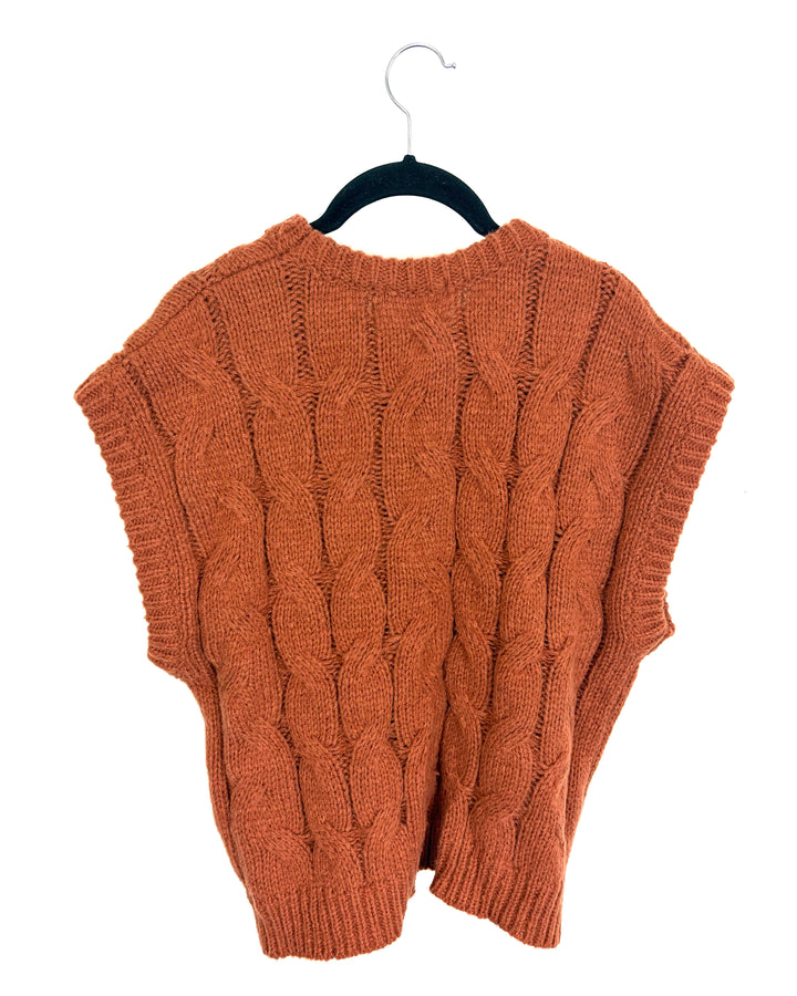 Rust Cable-Knit Sweater Vest – Size 6/8